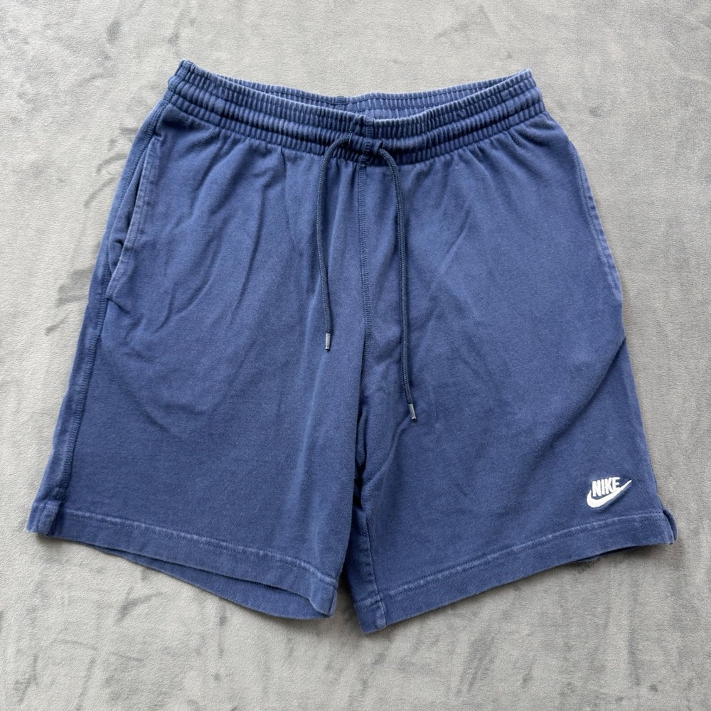 Nike Mens Sportswear Jersey Shorts Navy Blue XS Drawstring Pockets Logo